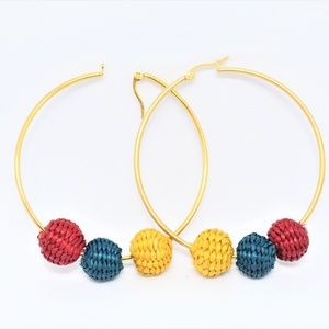 Iraca Palm Hoop Earring Colombian Flag